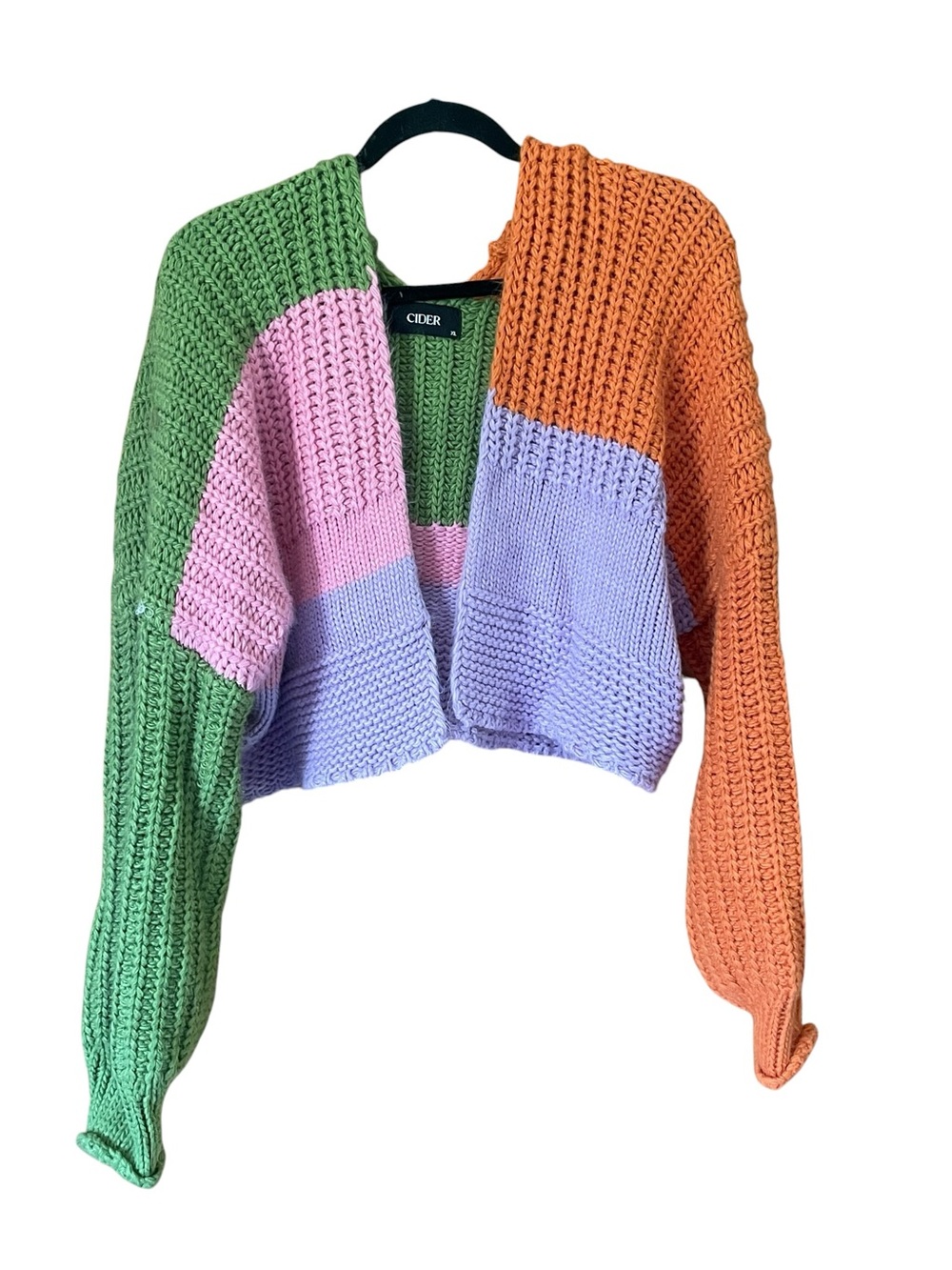 Cider Multicolor Colorblock Cropped Cardigan — Green, Pink, Lavender, Orange